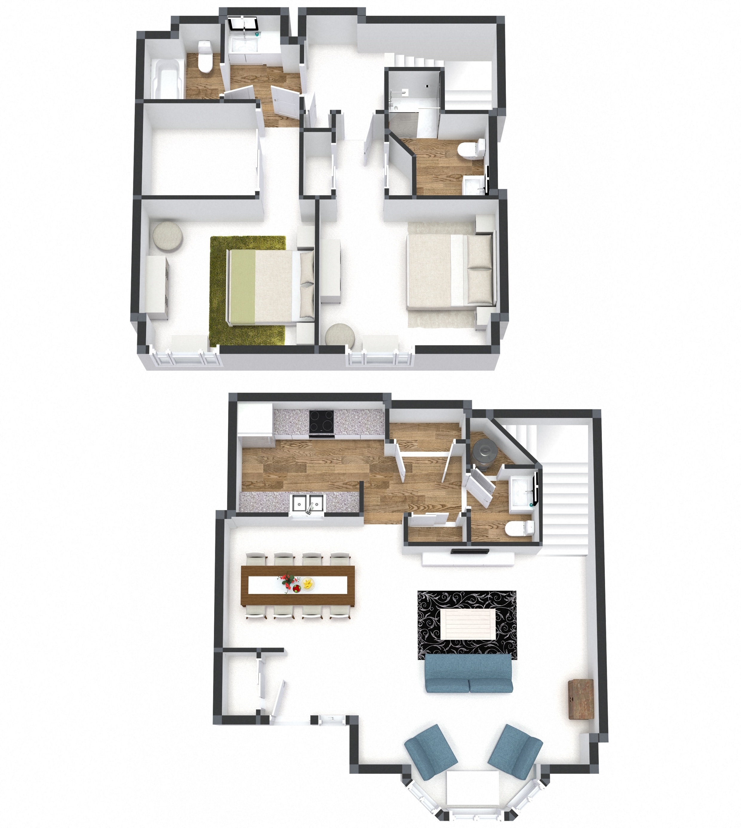 Floor plan for 2 beds, 2.5 baths, 1468 sqft